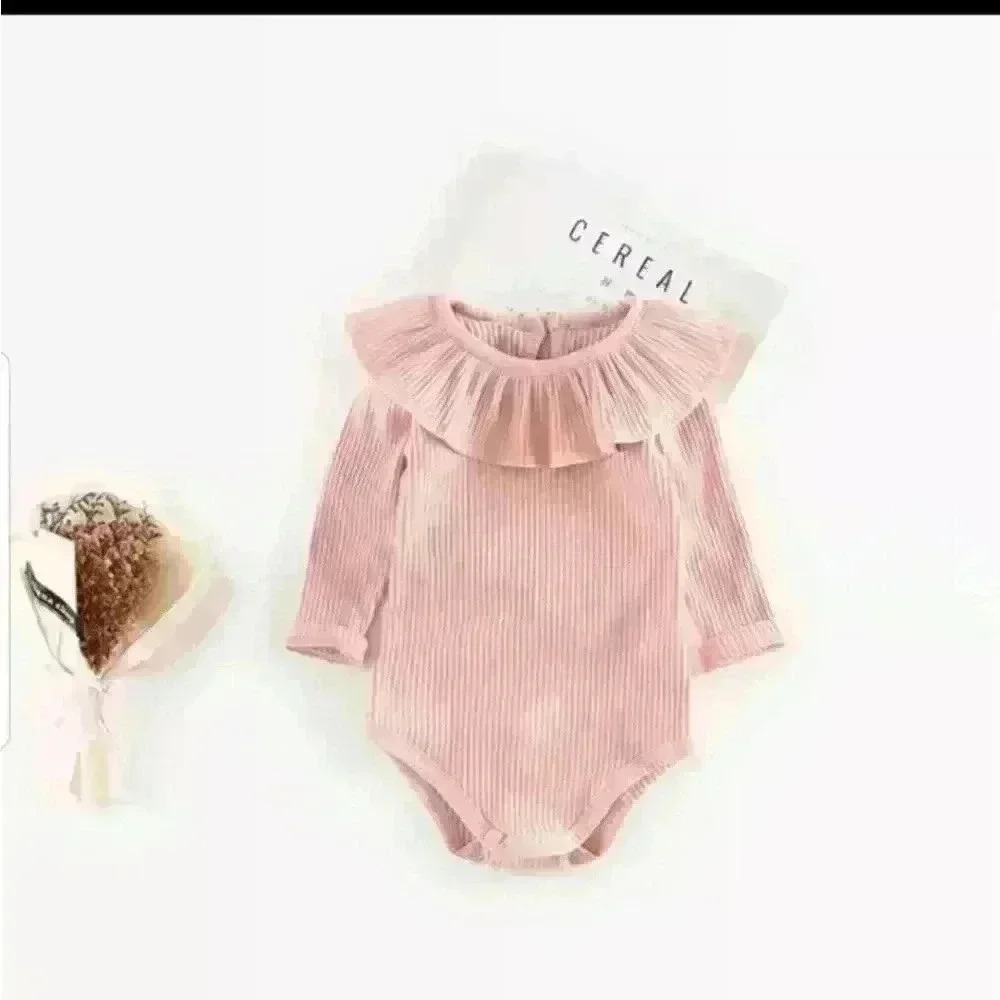 COTTON,RUFFLE COLLAR RIB BODYSUIT 